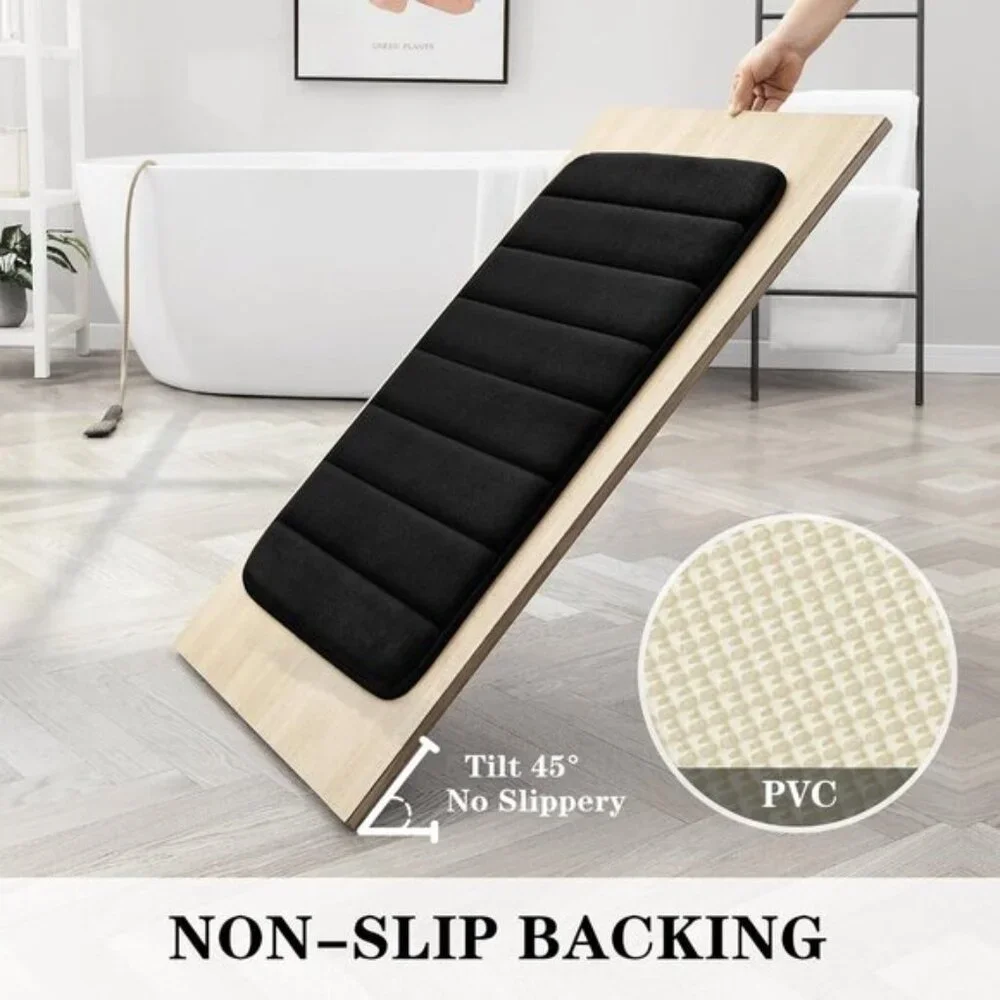 New 3-Piece Black Memory Foam Bath Rug Set, Non-Slip, Soft, Absorbent, Washable